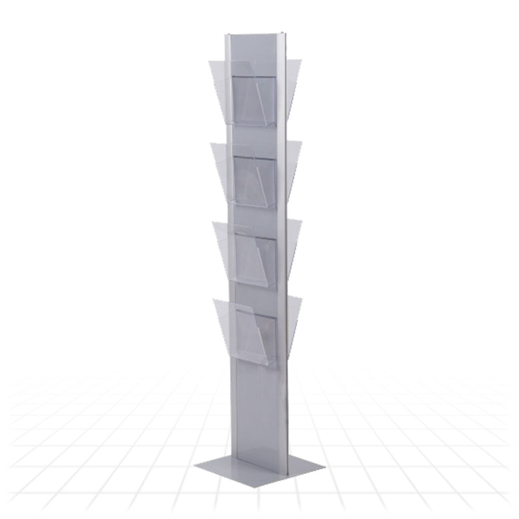 Totem Literature Stand [Clear Shelves - Silver]